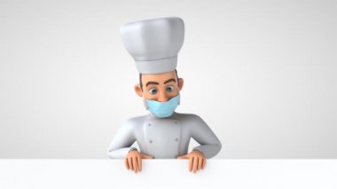 Maskeli bir çizgi film karakteri şefinin 3 boyutlu animasyonu.