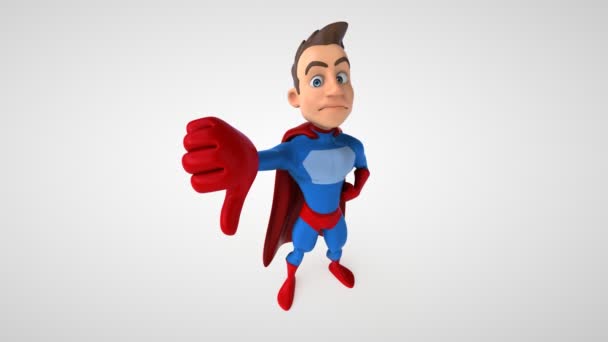 Animación Superhéroe Personaje Dibujos Animados Con Pulgar Hacia Abajo — Vídeos de Stock