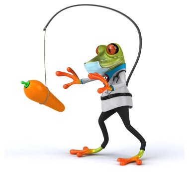 Maskeli bir doktor kurbağanın 3 boyutlu görüntüsü