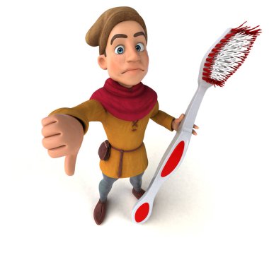 Diş fırçalı bir ortaçağ tarihi karakterinin 3B görüntüsü 