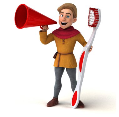 Diş fırçalı bir ortaçağ tarihi karakterinin 3B görüntüsü