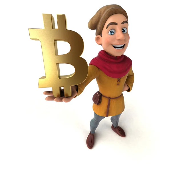 Illustration Medeltida Historisk Karaktär Med Bitcoin — Stockfoto