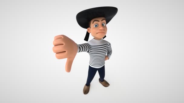 Divertente Cartone Animato Breton Personaggio Casuale Con Pollice Verso Basso — Video Stock