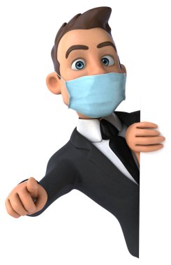 Maskeli bir karikatür karakteri işadamının 3 boyutlu resmi