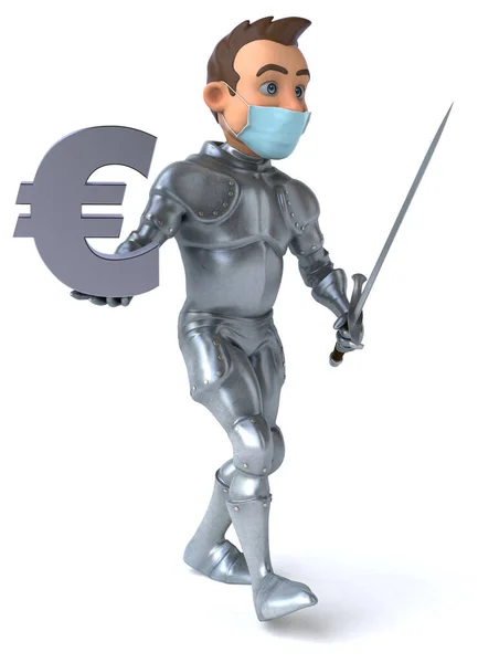 Ilustrace Kresleného Postavičky Maskou Držící Euro — Stock fotografie