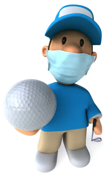 仮面をつけた漫画ゴルファーの3Dイラスト — ストック写真