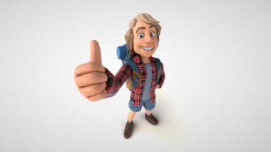 Baş parmağı havada bir erkek gezgin - 3 boyutlu animasyon 