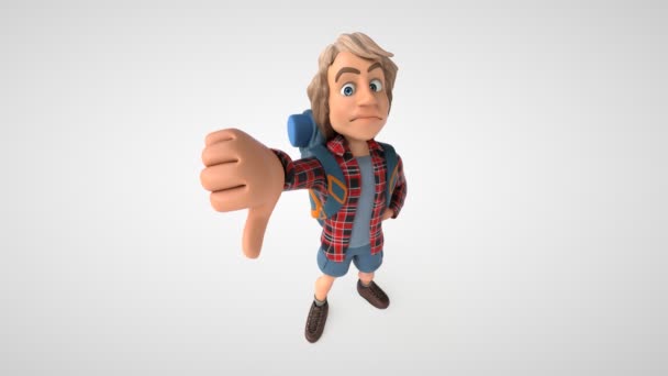 Baş Parmağı Aşağıda Gezen Bir Adam Boyutlu Animasyon — Stok video