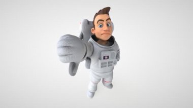 Baş parmağı aşağıda eğlenceli astronot karakteri - 3 boyutlu animasyon 