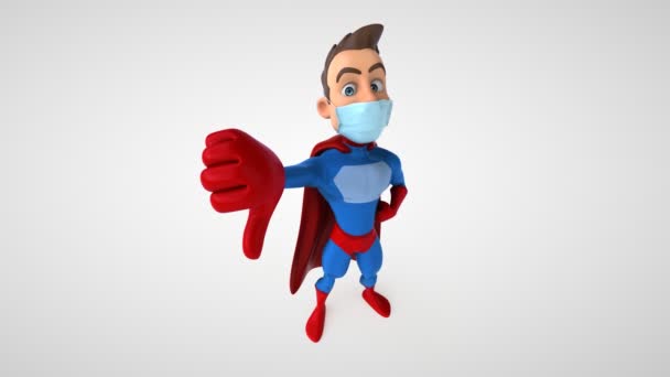 Animación Superhéroe Personaje Dibujos Animados Con Pulgar Hacia Abajo — Vídeo de stock