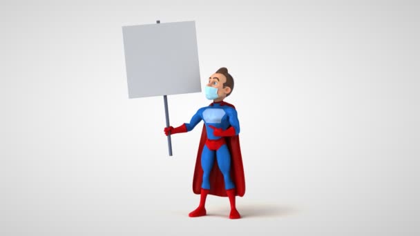 Анімація Мультиплікаційного Персонажа Супергероя Карткою — стокове відео
