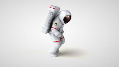 Eğlenceli astronot karakteri çalışıyor - 3 boyutlu animasyon 