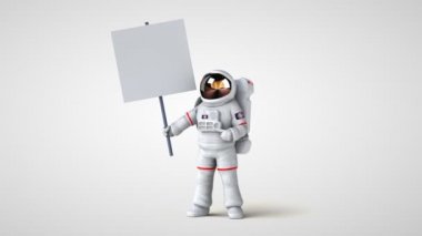 Kartı olan eğlenceli astronot karakteri - 3 boyutlu animasyon 