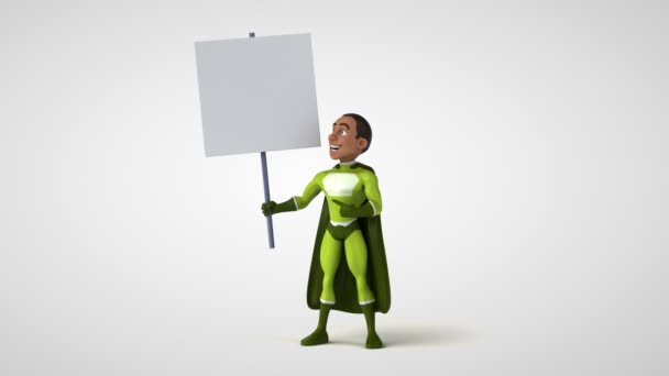 Анімація Мультиплікаційного Персонажа Супергероя Карткою — стокове відео