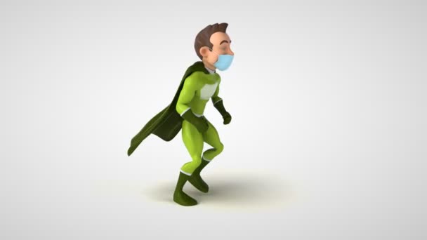 漫画のキャラクタースーパーヒーローの3Dアニメーション実行中 — ストック動画