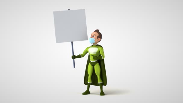 Animazione Personaggio Dei Cartoni Animati Supereroe Con Carta — Video Stock