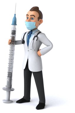 Maskeli bir karikatür karakteri doktorunun 3 boyutlu çizimi