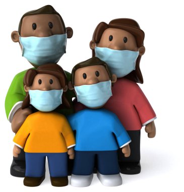 Maskeli bir ailenin 3 boyutlu görüntüsü