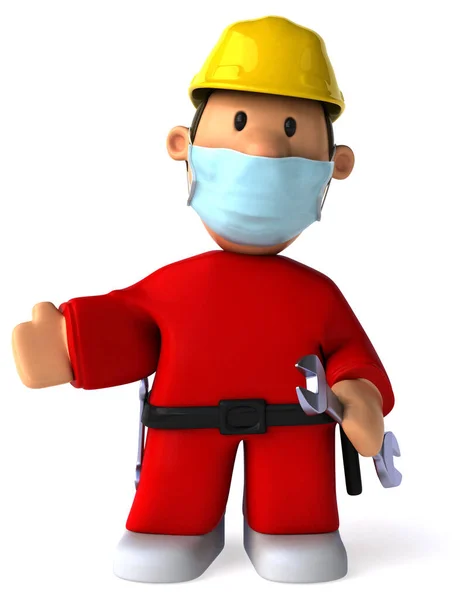 仮面をつけた労働者漫画のキャラクターの3Dイラスト — ストック写真