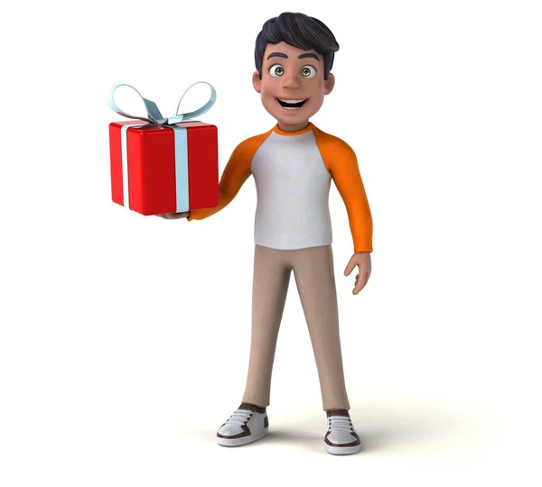 Spaß Cartoon Asiatische Teenager Mit Geschenk — Stockfoto