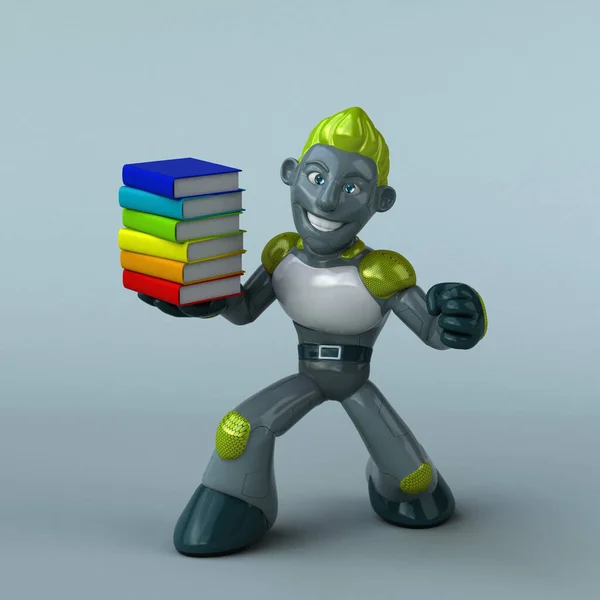 Zelený Robot Knihami — Stock fotografie