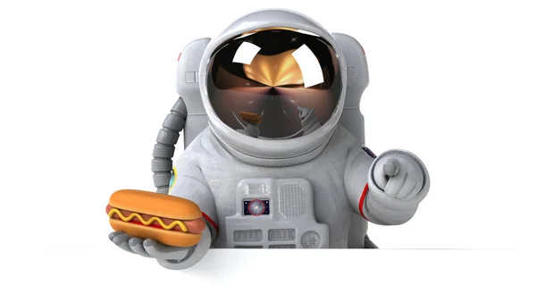 Astronot Menyenangkan Dengan Hotdog Illustration — Stok Foto