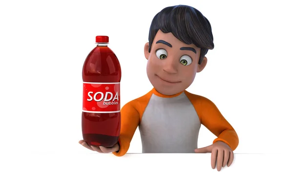 Spaß Zeichentrick Asiatisch Teenager Mit Soda — Stockfoto