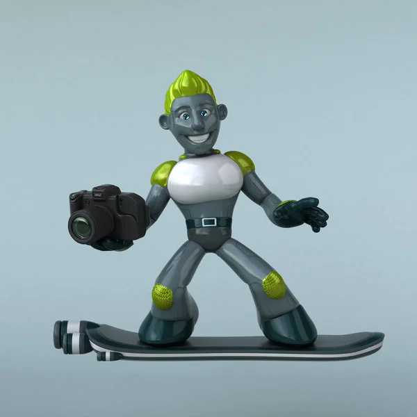 Zielony Robot Aparatem Fotograficznym Ilustracja — Zdjęcie stockowe