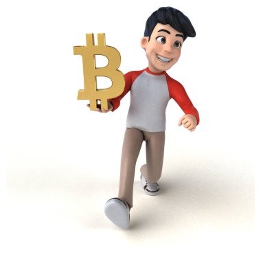 Bitcoin ile manga stili eğlenceli 3D Asyalı genç 