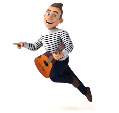 Eğlenceli 3 boyutlu karikatür gitarlı sıradan karakter