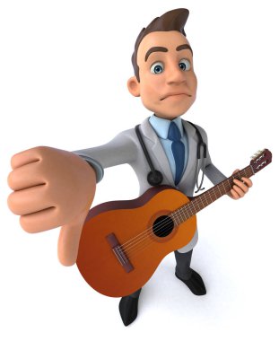 Fun doctor and guitar with guitar - 3D Illustration