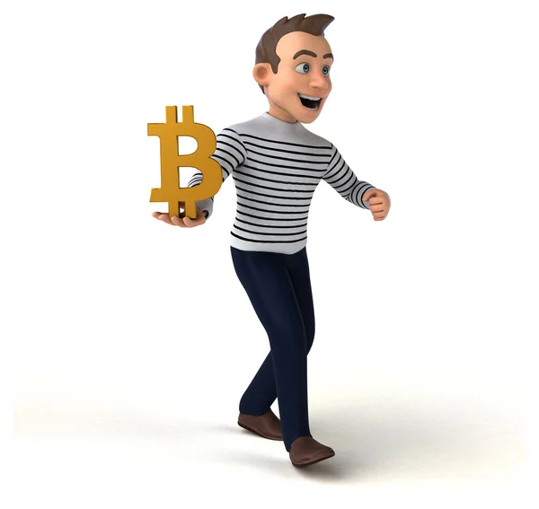 Rolig Tecknad Casual Karaktär Med Bitcoin — Stockfoto