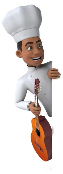 带吉他的有趣厨师 3D插图 — 图库照片