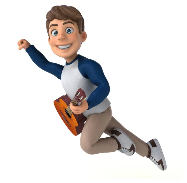 Desenhos Animados Personagem Divertido Adolescente Com Guitarra — Fotografia de Stock