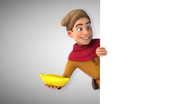 Animation Einer Mittelalterlichen Historischen Figur Mit Banane — Stockvideo