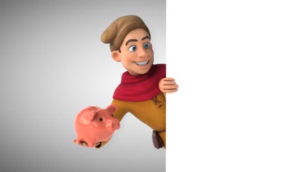 豚骨銀行と中世の歴史上のキャラクターの3Dアニメーション — ストック動画