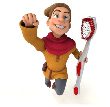 Diş fırçalı bir ortaçağ tarihi karakterinin 3B görüntüsü 