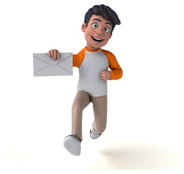 Zarflı 3 boyutlu komik Asyalı ergen. 