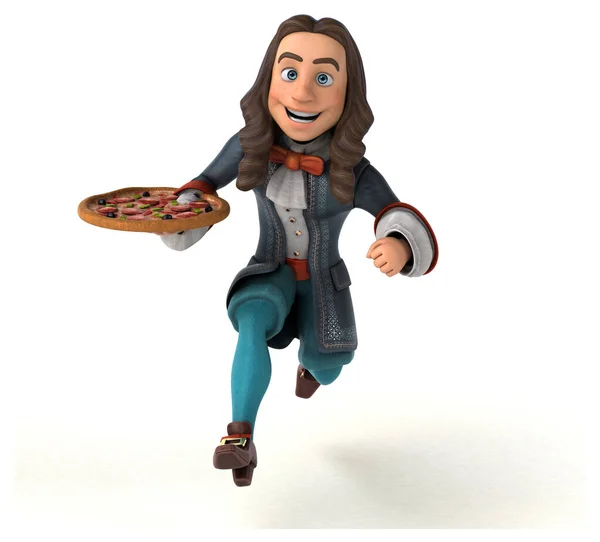 Illustrazione Uomo Dei Cartoni Animati Costume Barocco Storico Con Pizza — Foto Stock