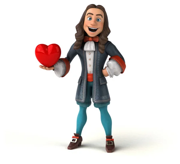 Illustration Cartoon Man Historical Baroque Costume Heart — Stock Photo, Image