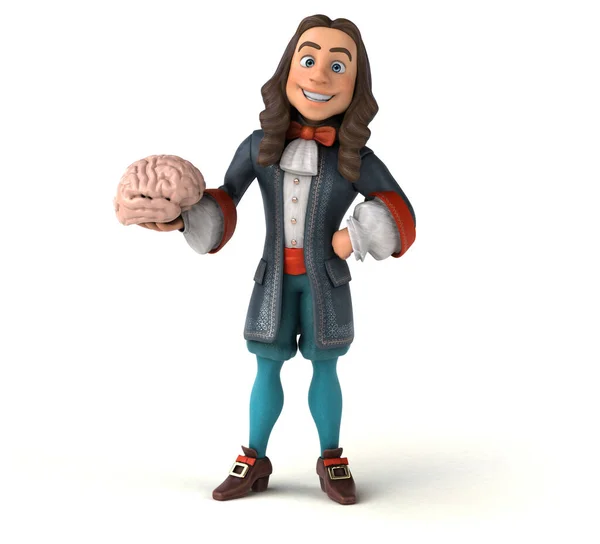 Ilustracja Człowieka Kreskówek Historycznym Barokowym Stroju Mózgu — Zdjęcie stockowe