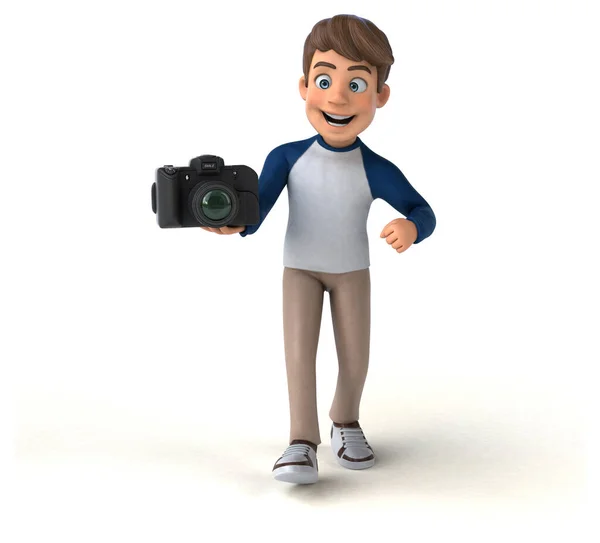 3D卡通人物有趣的青少年与相机 — 图库照片