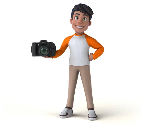 有趣3D漫画亚洲青少年与相机 — 图库照片