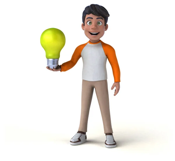 Fun Cartoon Asian Teenager Lamp Illustration — Stock Photo, Image