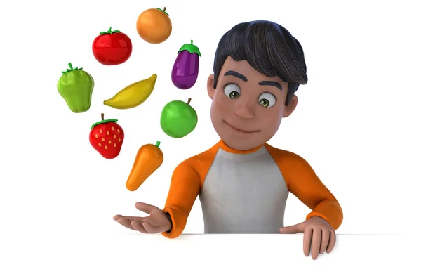 Spaß Cartoon Asiatische Teenager Mit Früchten — Stockfoto