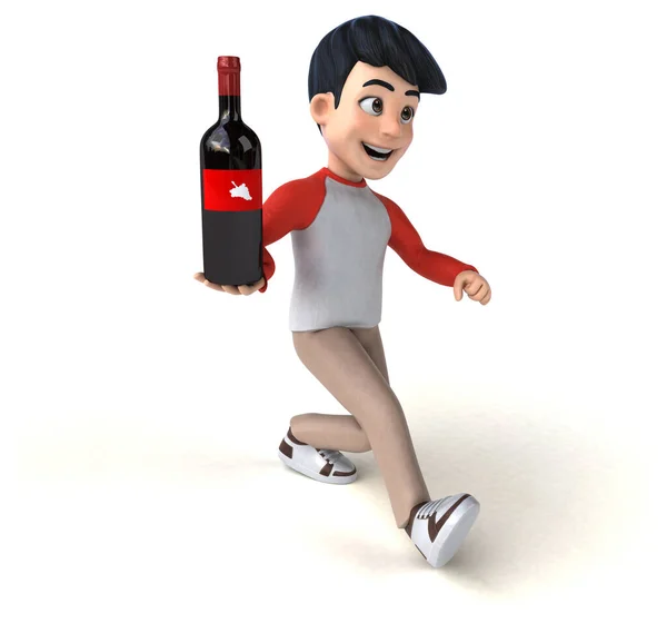 Fun Asian Teenager Manga Style Wine Illustration — Stock Photo, Image