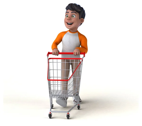 Fun Cartoon Asian Teenager Shopping Illustration — Stock Photo, Image