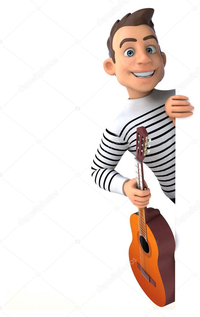 Fun 3D cartoon casual character  with guitar 