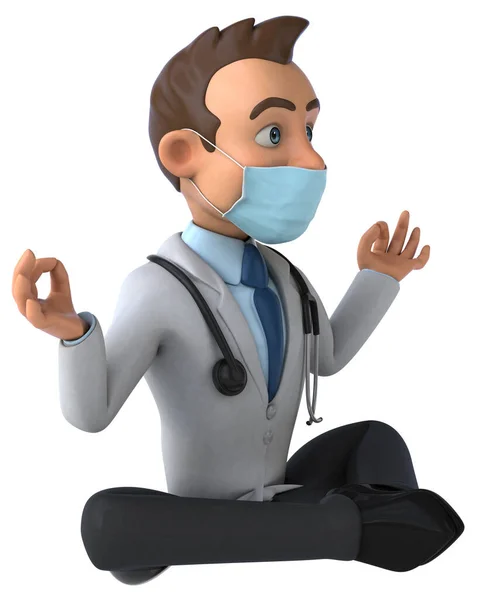 Fun Cartoon Doctor Character Mask Meditating — Stock Photo, Image