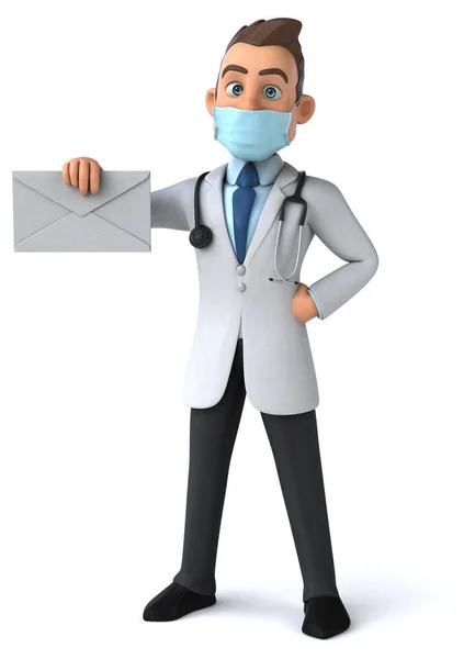 Personagem Médico Divertido Desenhos Animados Com Carta — Fotografia de Stock